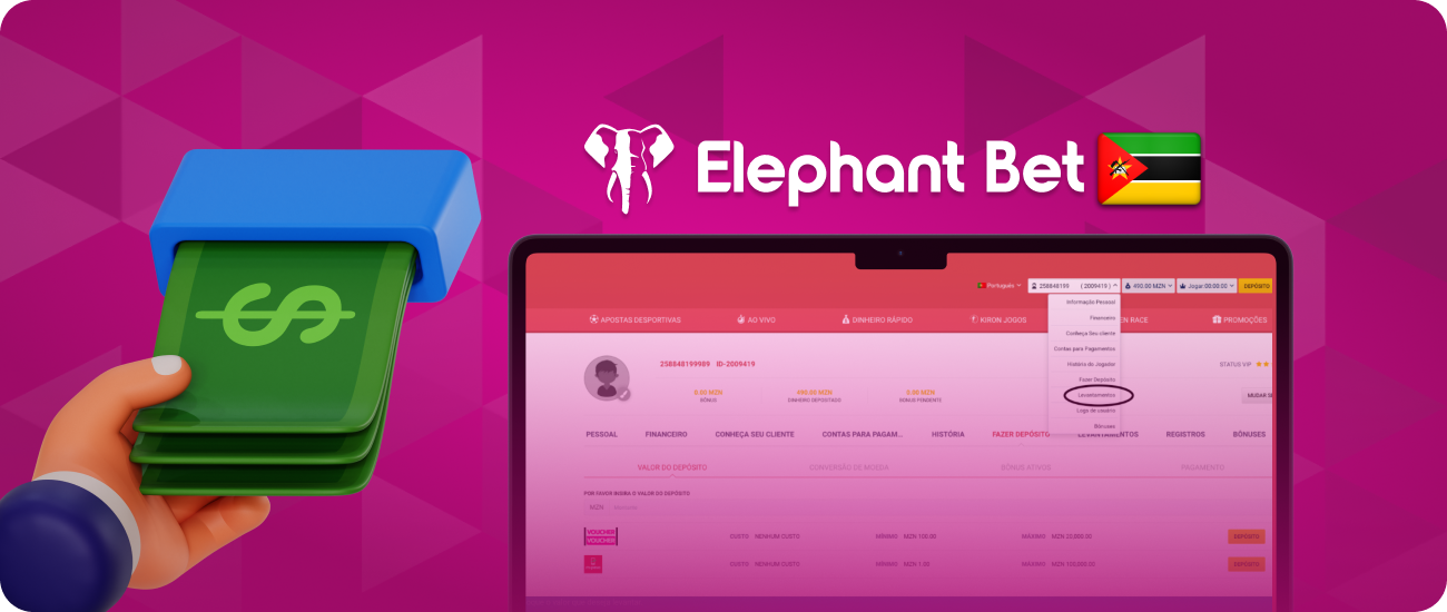 O levantamento de fundos na Elephant Bet Moçambique é um processo rápido e seguro, com métodos de pagamento locais convenientes